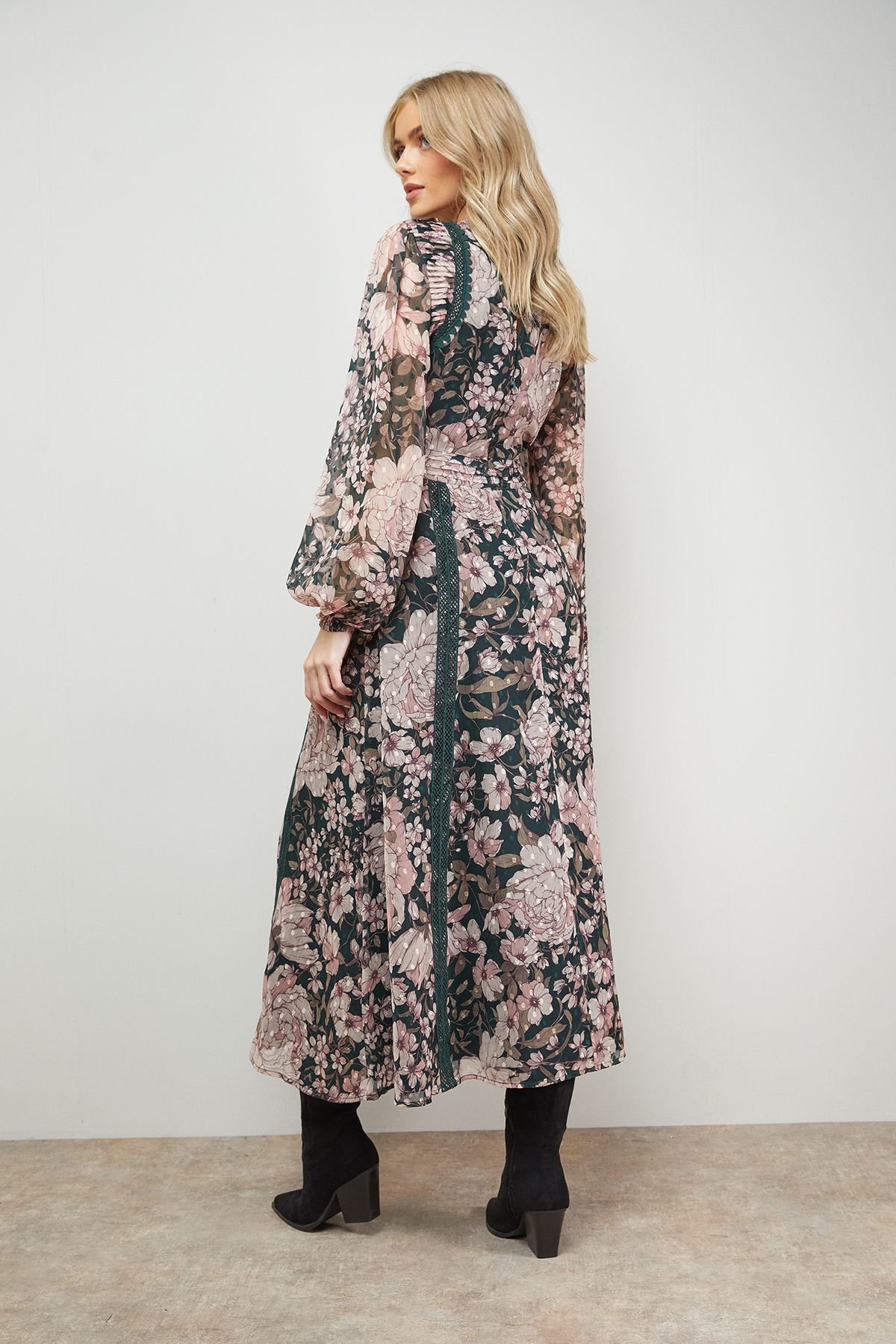 Oasis Oasis Women's Lace Trim Midi Fit & Flare Dress in Floral - 3