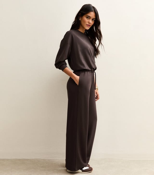 New Look Women's Brown Jersey Wide Leg Drawstring Waist Joggers New Look - 3