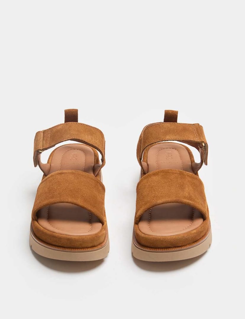 Marks & Spencer M&S Suede Ankle Strap Flatform Sandals Tan - 1