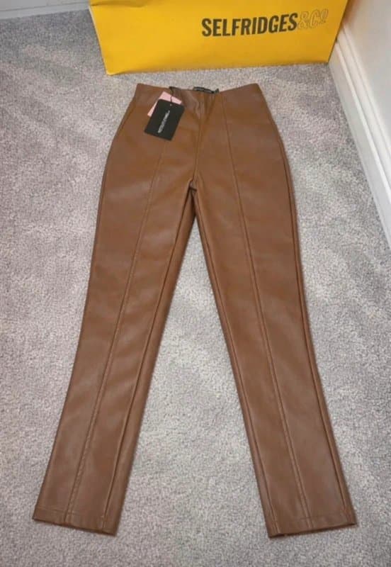 PLT Pretty Little Thing PLT Brown Leather Leggings Pants