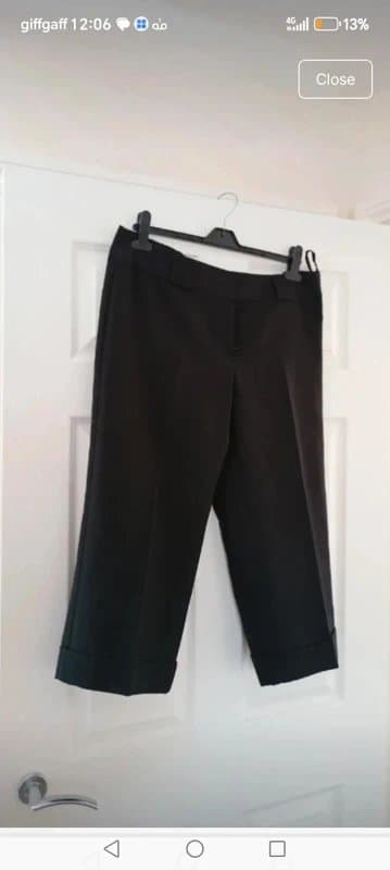 Source Unknown Ladies size 16 black cropped turn up wide leg smart trousers 3/4 length