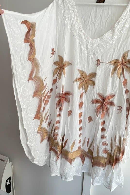 Seasun Sea & Sun White & Brown Palm Print Kaftan Top Women’s One Size