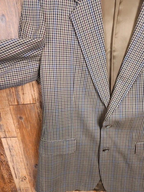 St Michael Marks & Spencer St Michael Pure New Wool Blazer - Beige Check - Vintage Tailored Jacket