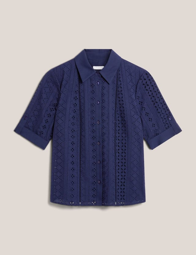 Hobbs London Hobbs London Women's Cristie Short Sleeve Loose Fit Shirt in Navy - 2