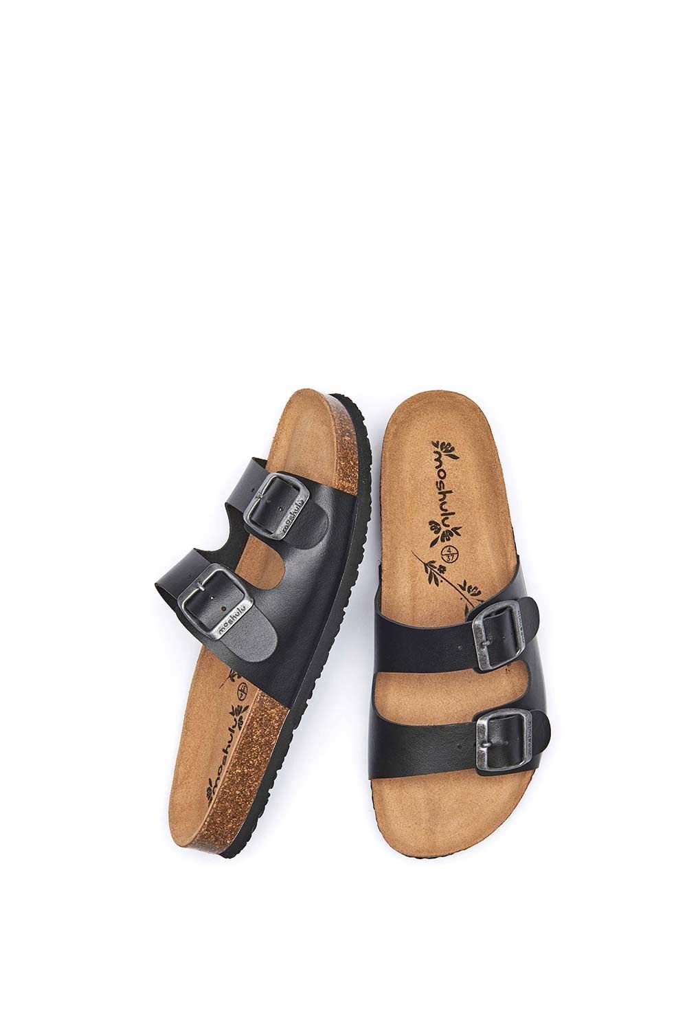 Moshulu Moshulu Women's 'Danube 2' Leather Cork Footbed Mule Sandals in Black - 2