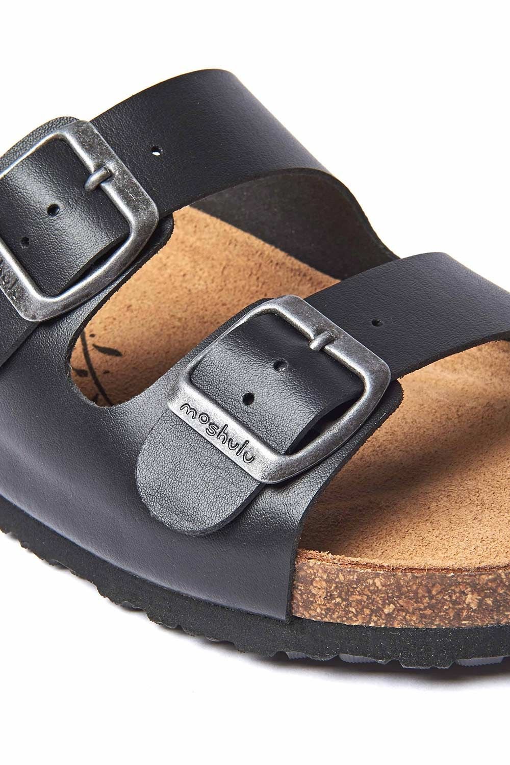 Moshulu Moshulu Women's 'Danube 2' Leather Cork Footbed Mule Sandals in Black - 3