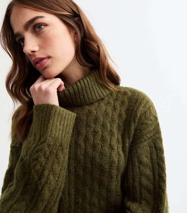 New Look Women's Khaki Cable Knit Roll Neck Jumper New Look - 2