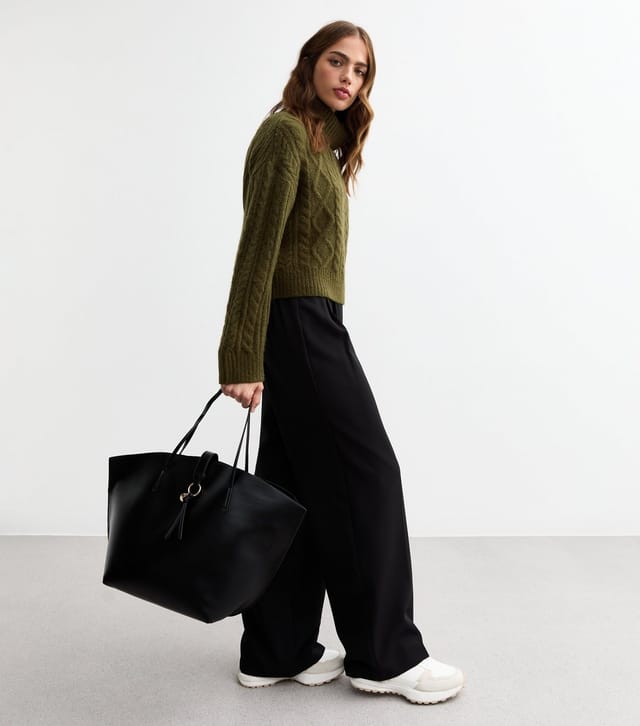 New Look Women's Khaki Cable Knit Roll Neck Jumper New Look - 3