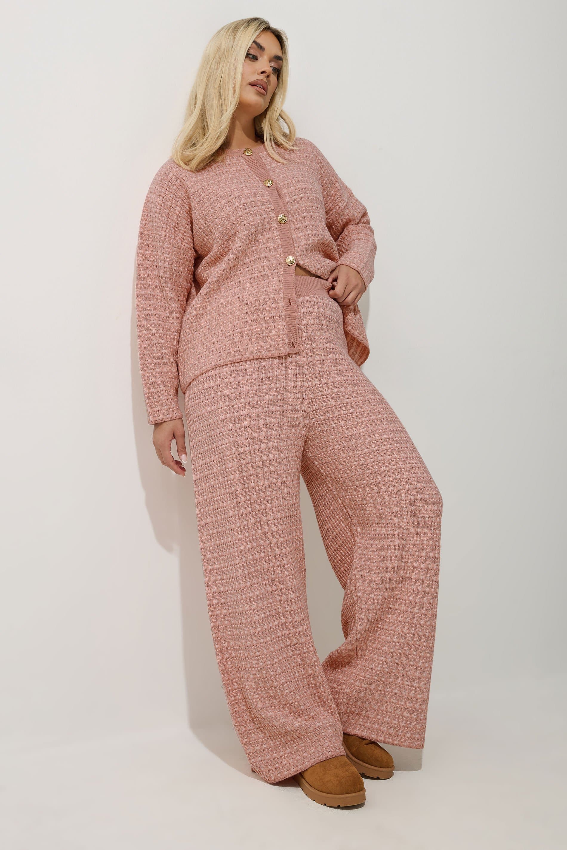 Limited Collection Plus Size Pink Boucle Wide Leg Trousers