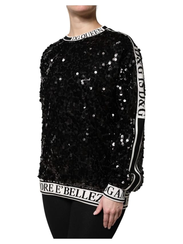 Dolce & Gabbana Dolce & Gabbana Women's Black DG Queen Sequin Pullover Sweater - 2