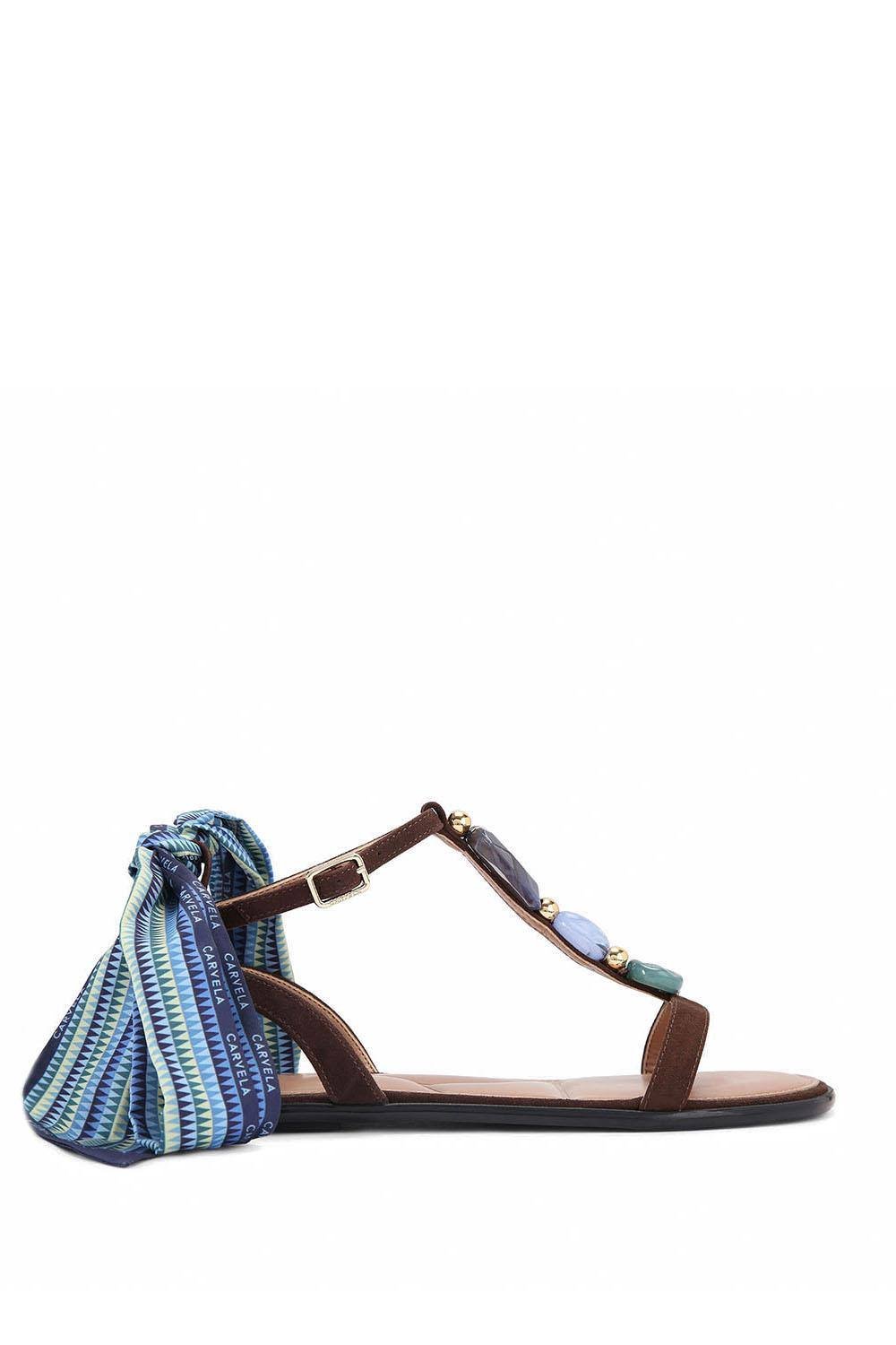 Carvela Carvela Women's 'Sorrento Gem Flat Sandal' Suede Sandals in Brown - 4