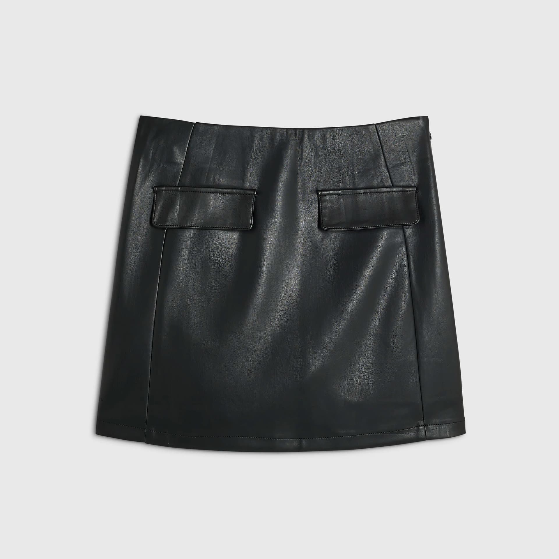 River Island River Island Womens Petite Black Faux Leather Pocket Mini Skirt
