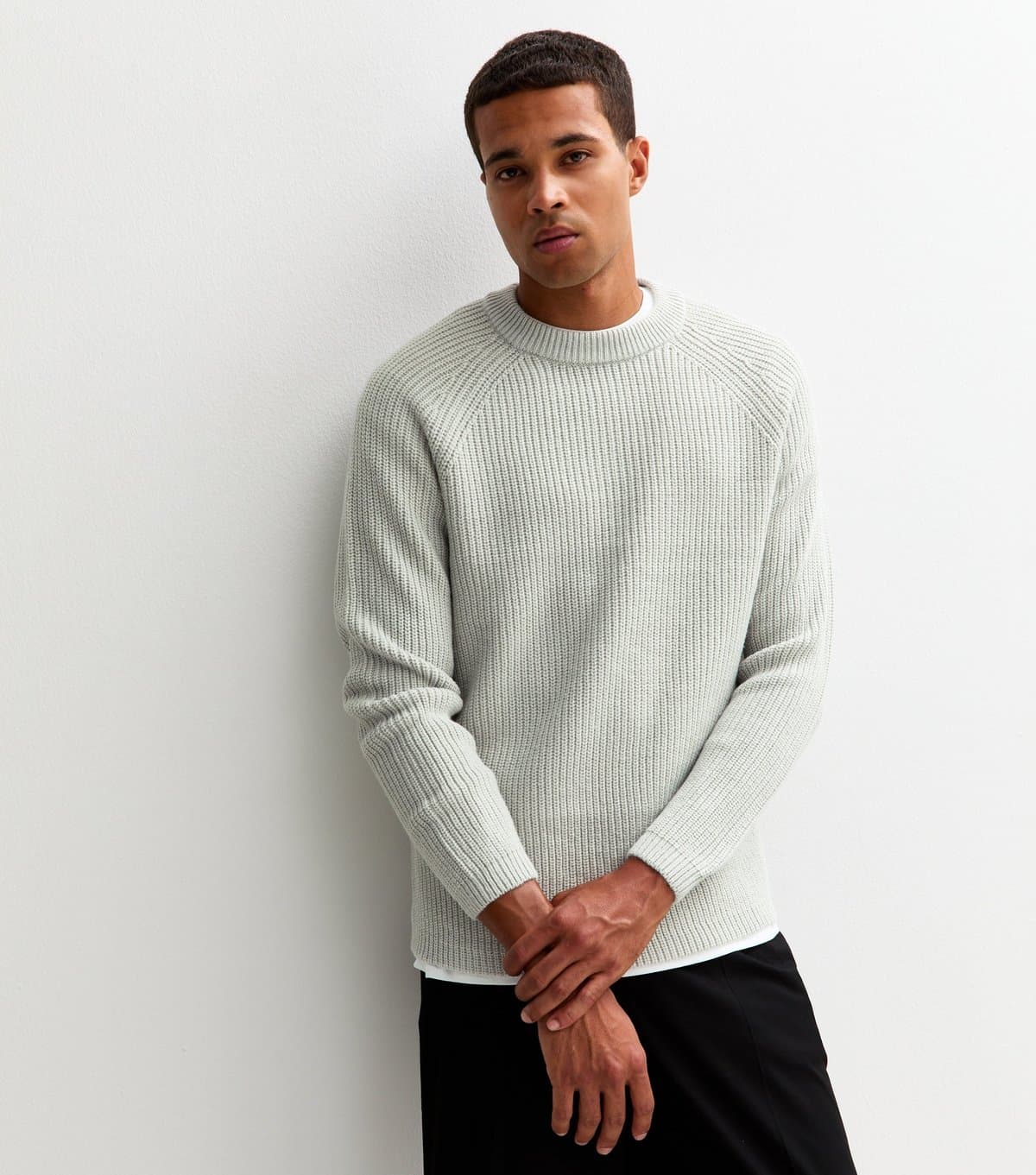 New Look Men's Grey Regular Fisherman Knit Crew Neck Jumper New Look