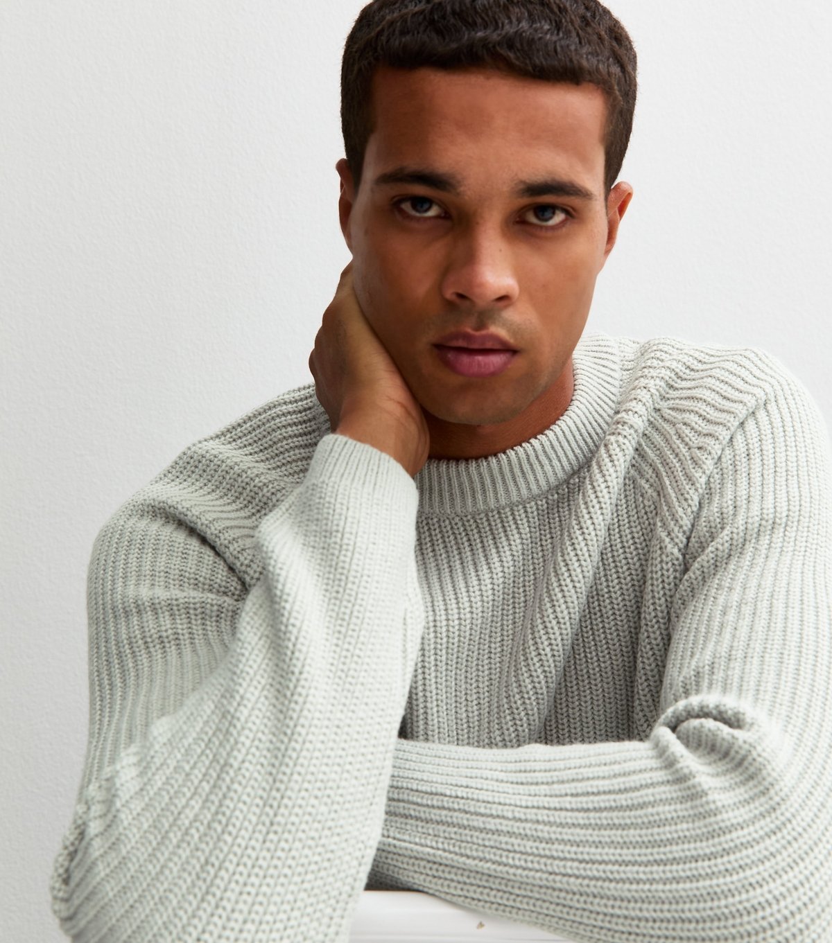 New Look Men's Grey Regular Fisherman Knit Crew Neck Jumper New Look - 2