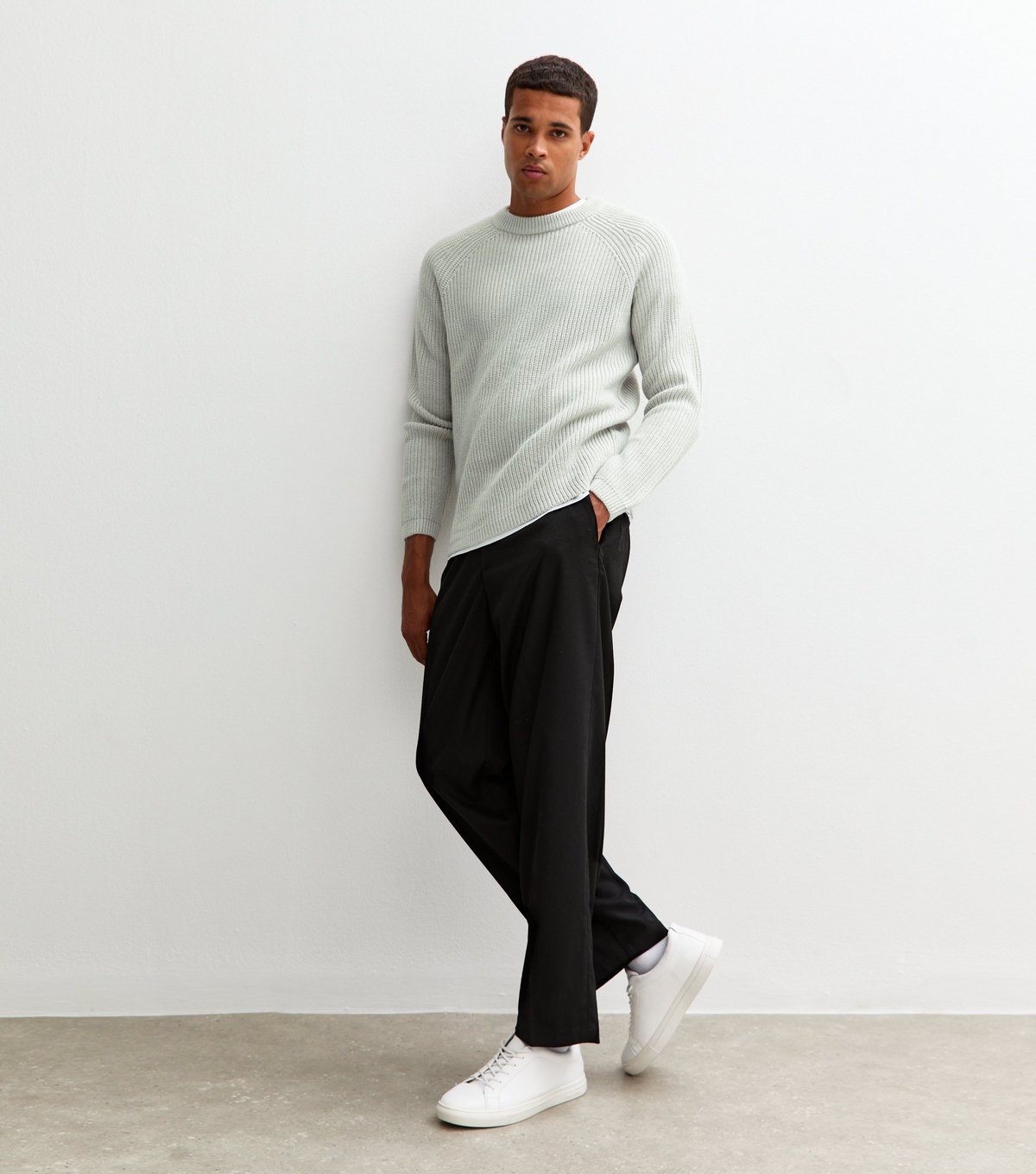 New Look Men's Grey Regular Fisherman Knit Crew Neck Jumper New Look - 3