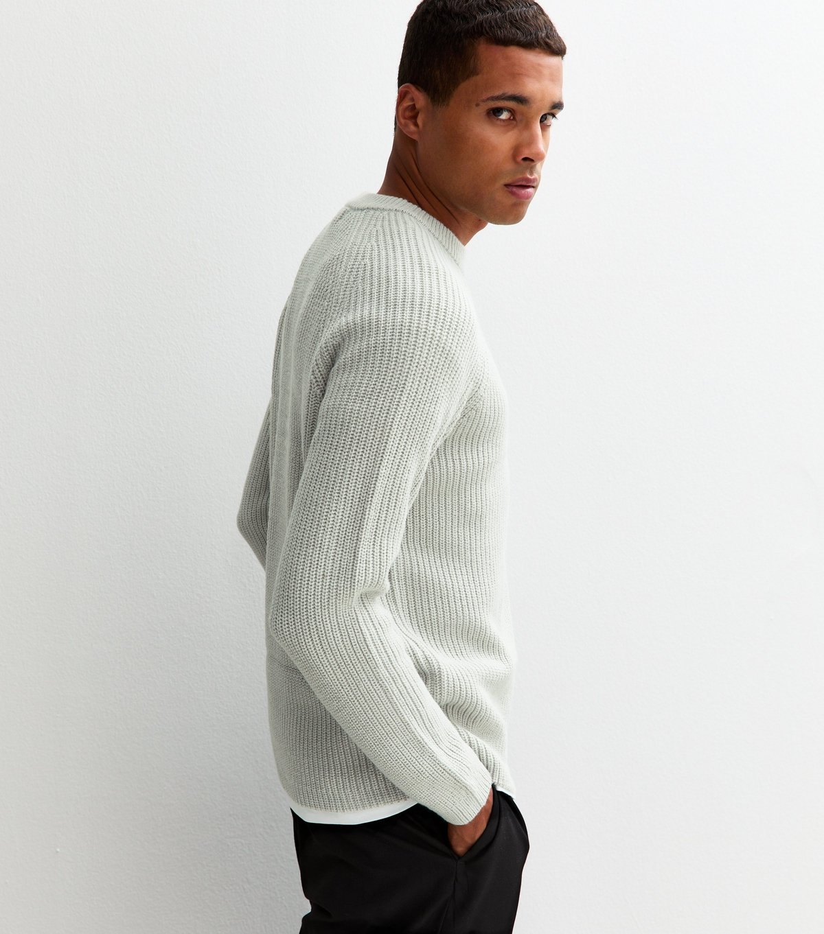 New Look Men's Grey Regular Fisherman Knit Crew Neck Jumper New Look - 4