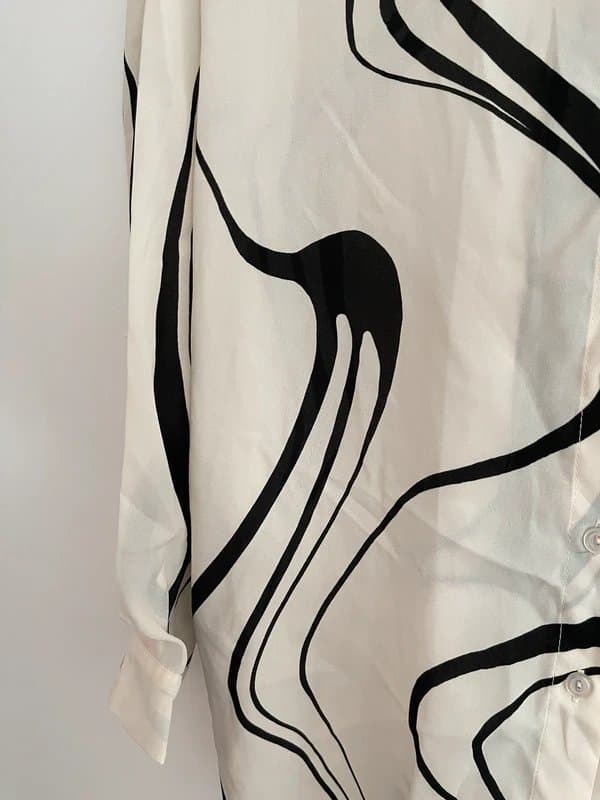 New Look New Look Cream Black Swirl Print Oversized Long Sleeve Shirt Women’s Size UK 14 BNWT