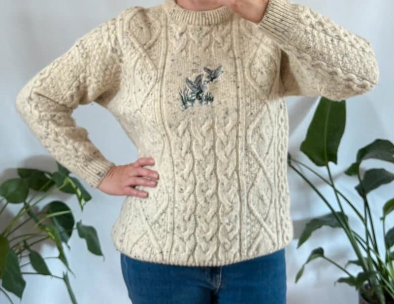 West highland woollens 90s Cream duck Embroidered  Cable Knit Aran Wool Jumper