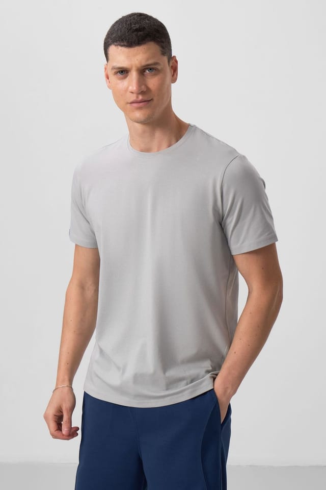 Tommy Life Tommy Life Men's Cotton Elastane Crew Neck T-Shirt in Mid Grey - 2