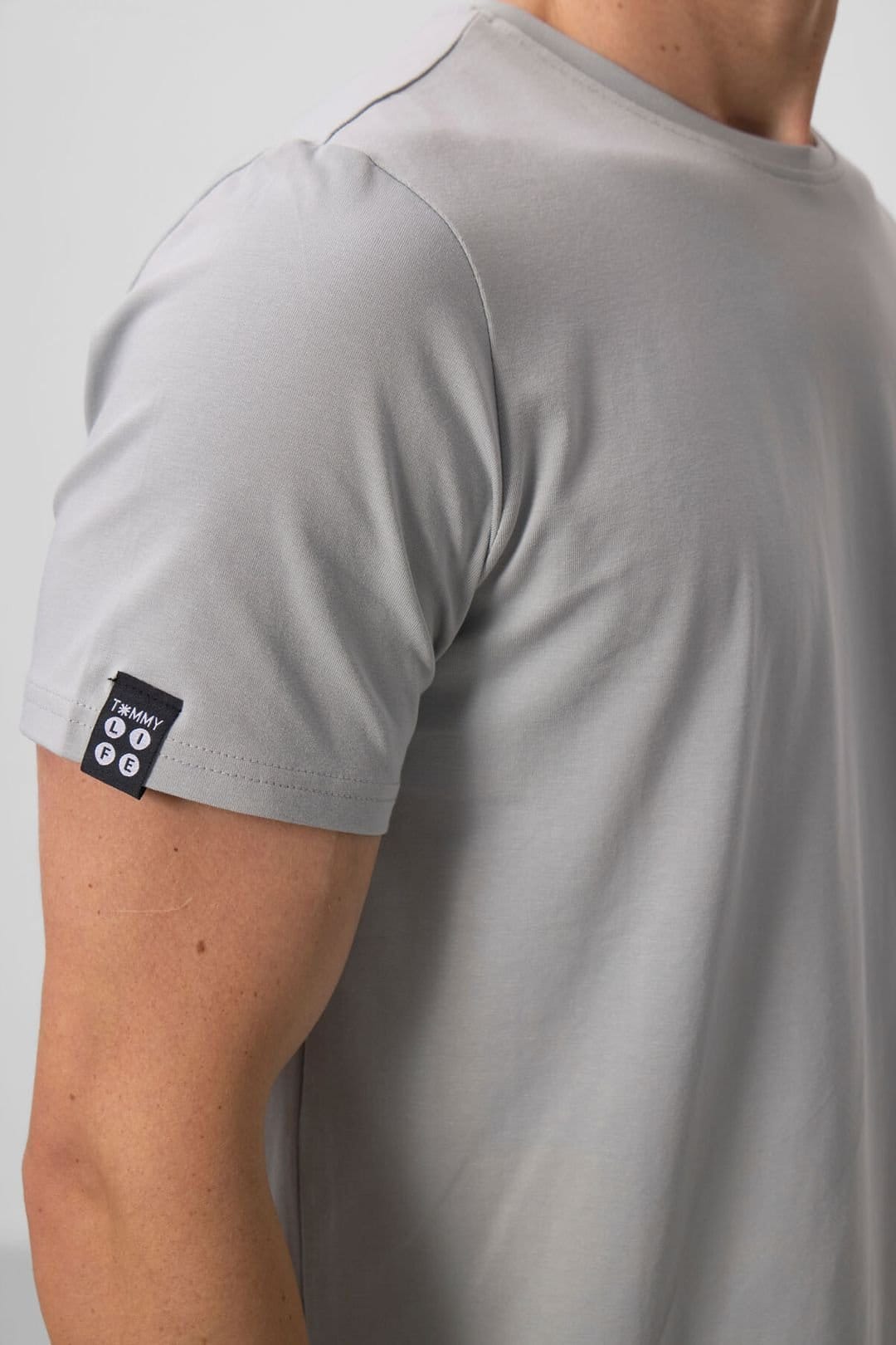 Tommy Life Tommy Life Men's Cotton Elastane Crew Neck T-Shirt in Mid Grey - 4