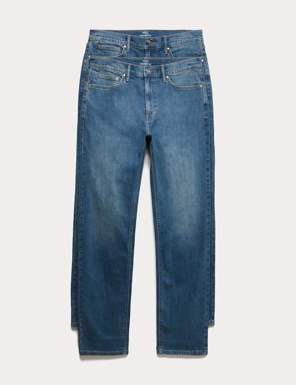 Marks & Spencer M&S 2 Pack Straight Fit Stretch Jeans Blue Denim