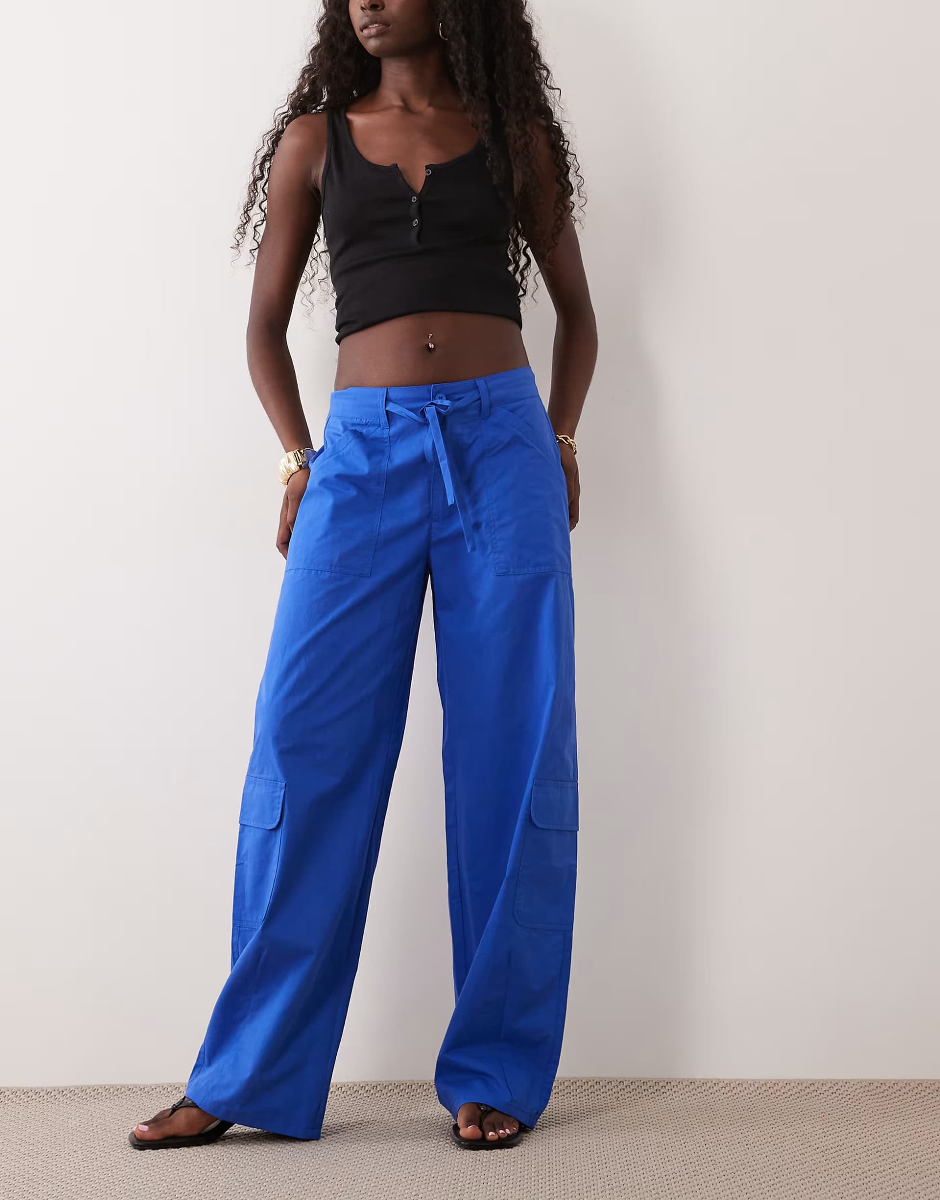 ASOS Lioness Venice tie waist pocket detail cargo pants in cobalt