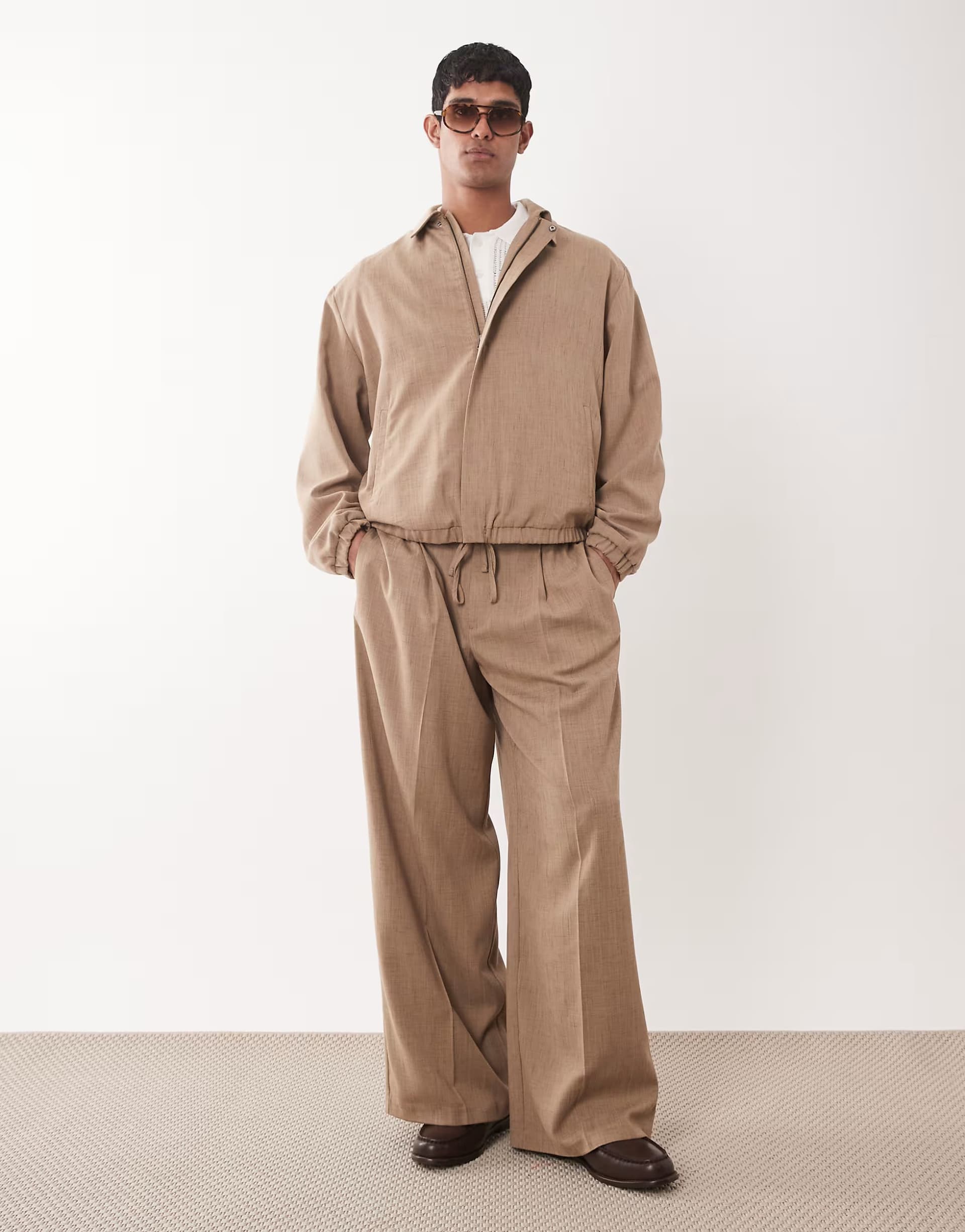 ASOS ASOS DESIGN smart co-ords loose leg elasticated waist in beige