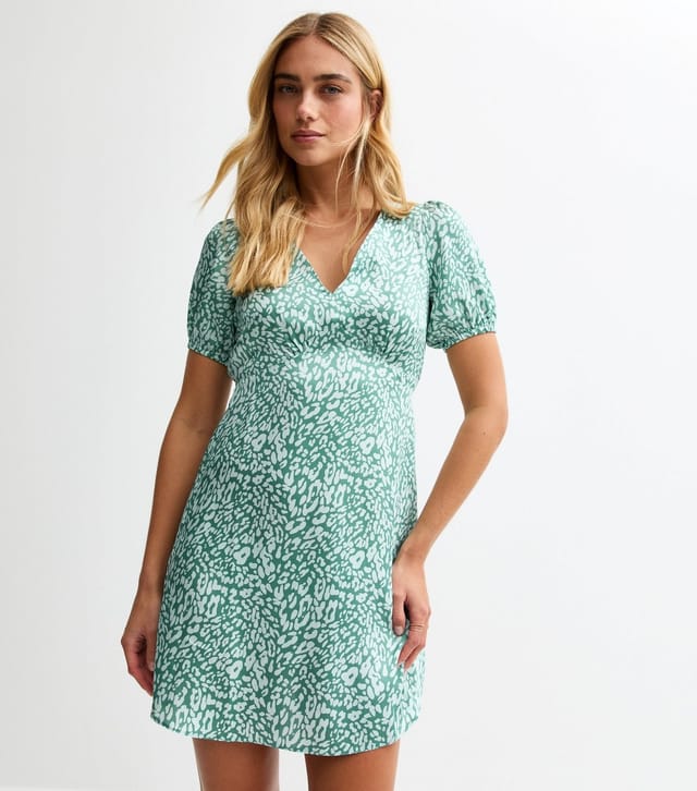 New Look Women's Blue Pattern Print Tie Back Satin Mini Dress New Look - 3