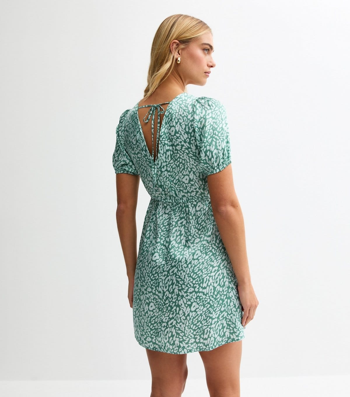 New Look Women's Blue Pattern Print Tie Back Satin Mini Dress New Look - 4