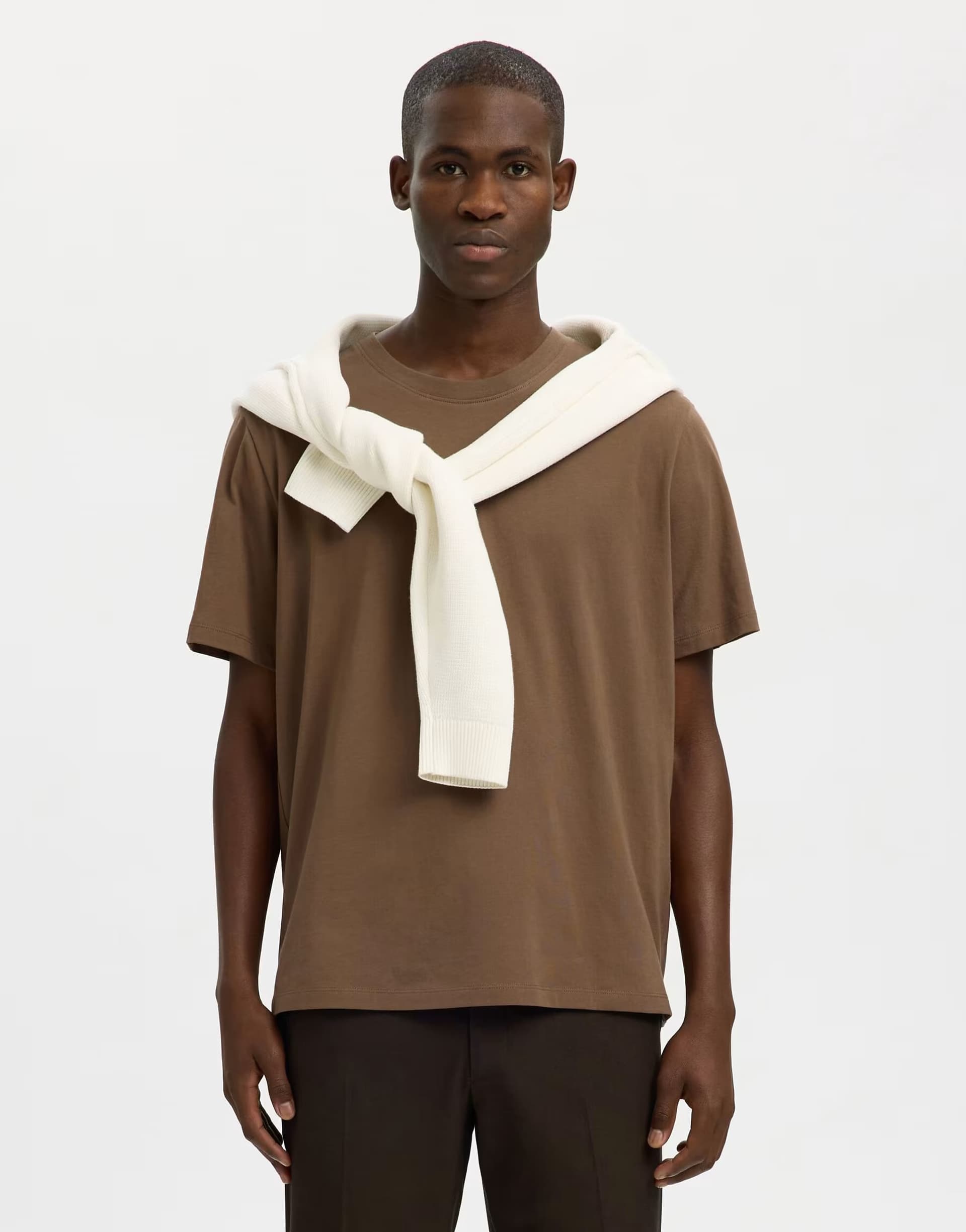 ASOS ASOS Brown Cotton Regular Fit T-Shirt with White Scarf