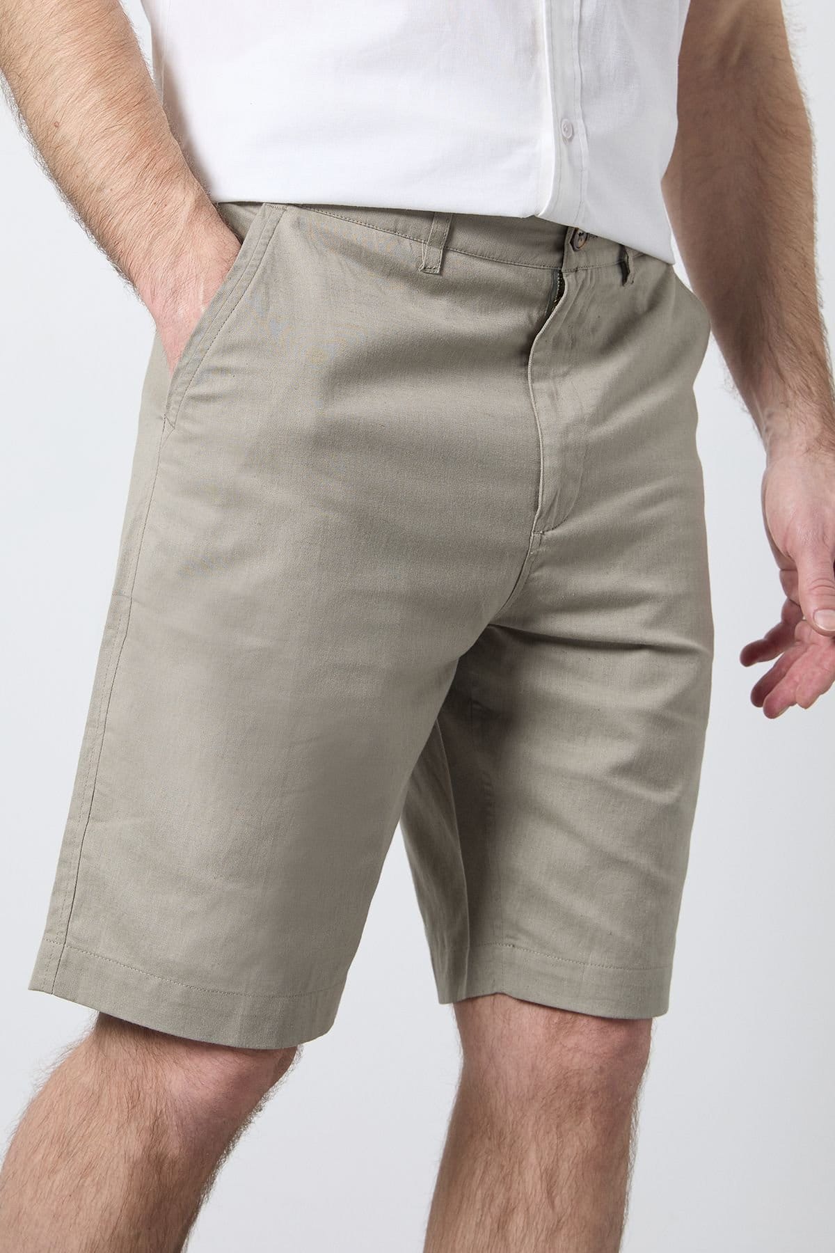Maine Maine Men's Khaki Premium Cotton Linen Shorts - 4