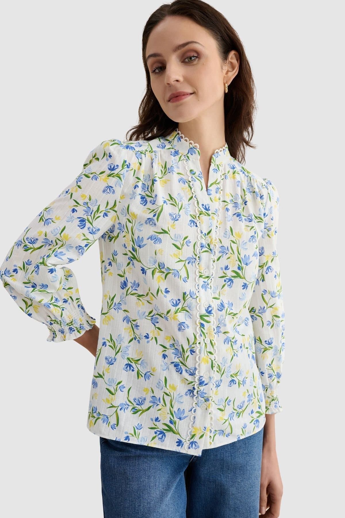 Hobbs London Hobbs London Women's Imelda Floral Print Blouse in Cool White