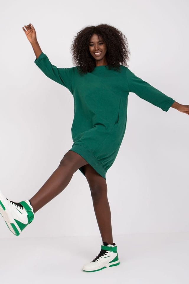 Love Lace Love Lace Women's Cotton Fit 3/4 Sleeve Dress Pockets in Green - 2