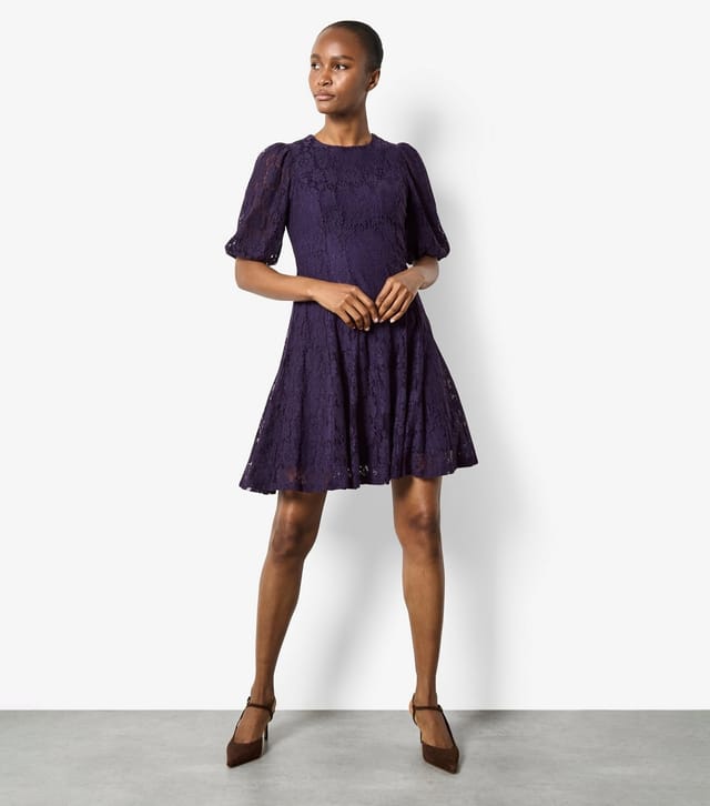 Apricot Women's Dark Purple Floral Lace Puff Sleeve Dress Apricot New Look - 2