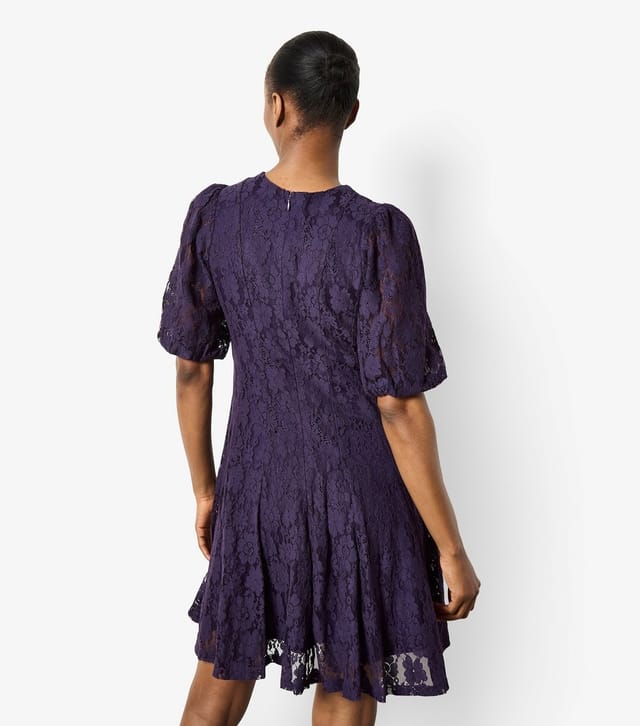 Apricot Women's Dark Purple Floral Lace Puff Sleeve Dress Apricot New Look - 3