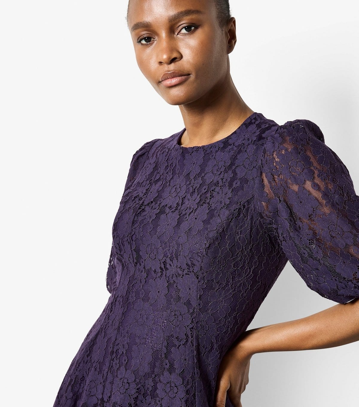Apricot Women's Dark Purple Floral Lace Puff Sleeve Dress Apricot New Look - 4