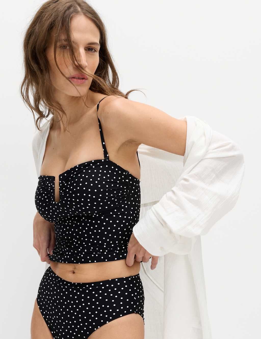 Marks & Spencer M&S Spot Print Padded U-Wire Tankini Top Black Mix