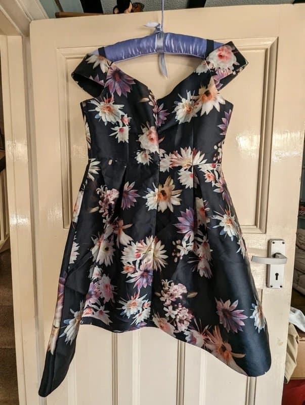 Louche Beautiful louche luxe satin finish flower cocktail party dress