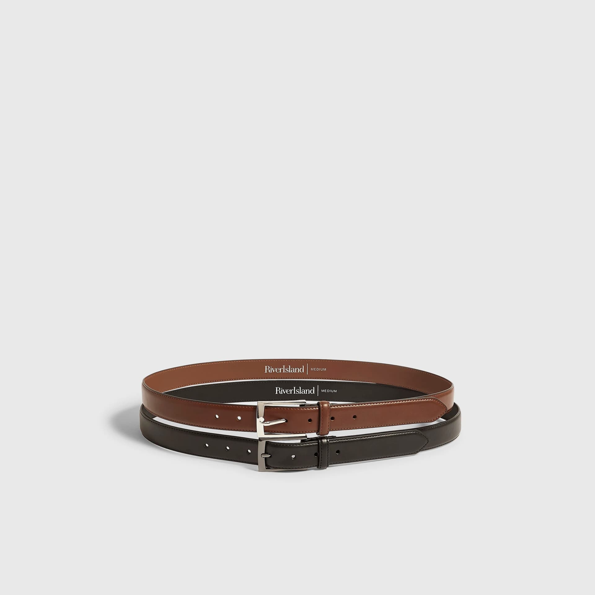 River Island Mens River Island Black Multicolour Pack Of 2 Belts