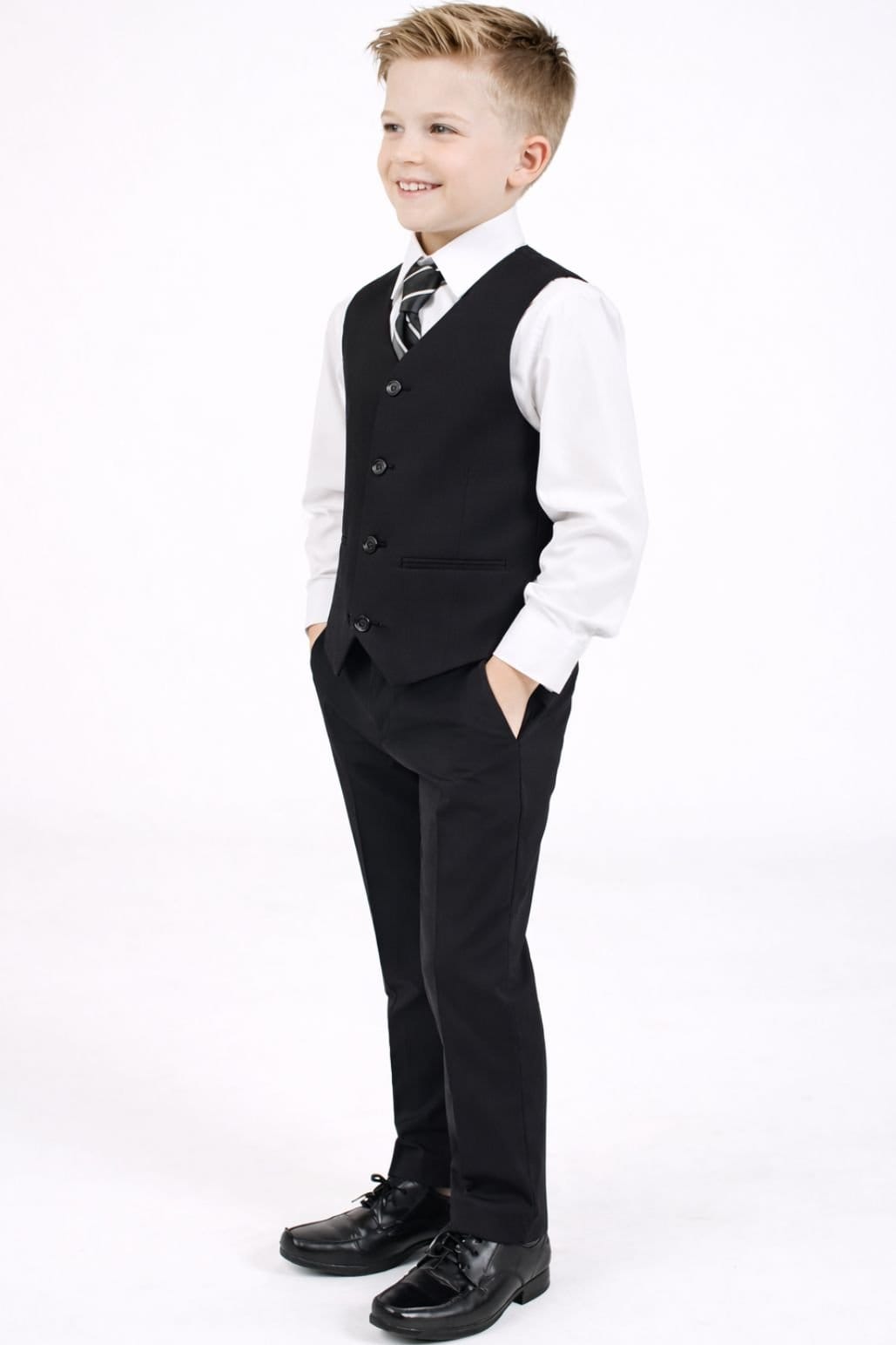Vivaki Vivaki Men's 5 Piece Slim Black Suit - 4