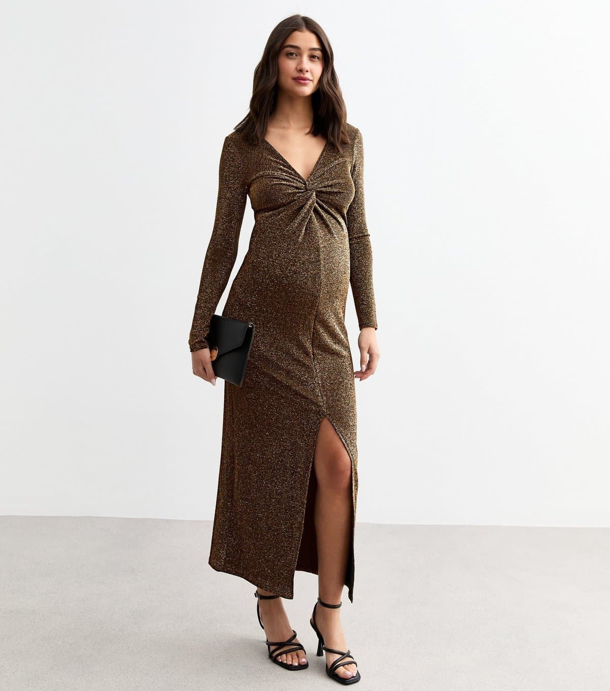 New Look Women's Maternity Gold Twisted Front Jersey Midi Dress New Look