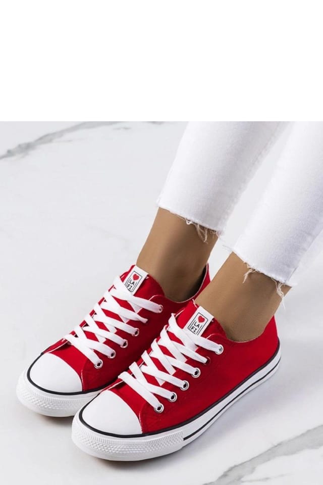 Love Lace Love Lace Women's Kolind Classic Lace Up Sneakers with White Rubber Sole Summer in Red - 2