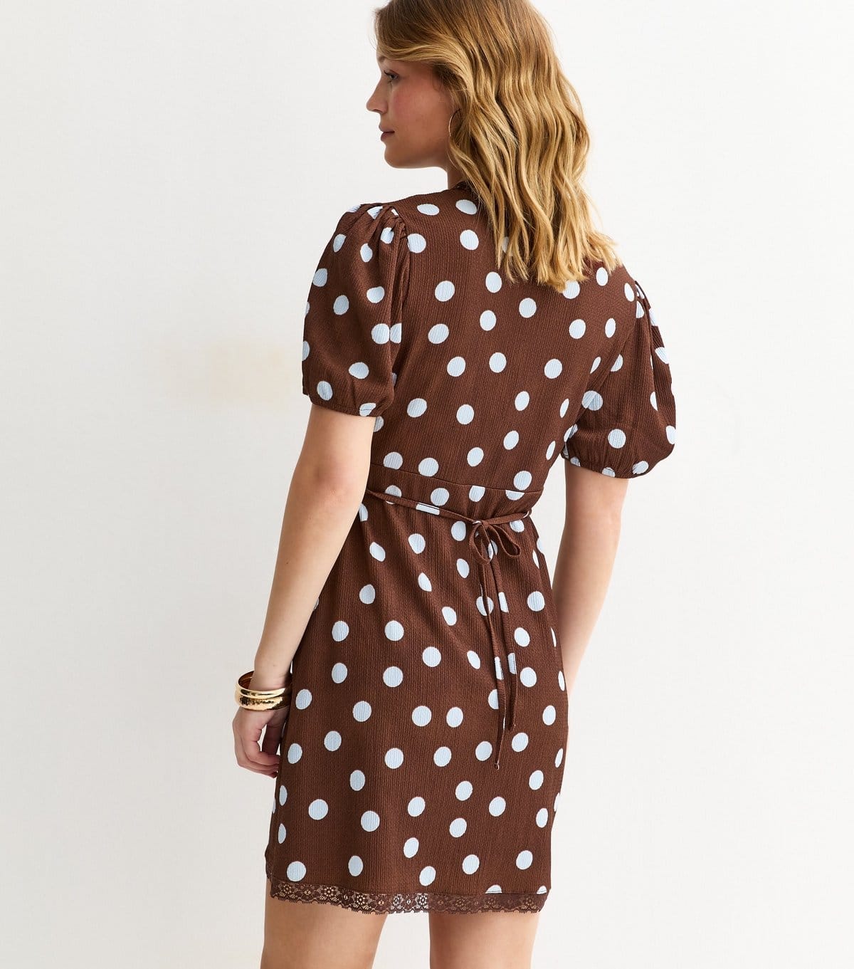 New Look Women's Brown Polka Dot Lace Trim Mini Dress New Look - 4