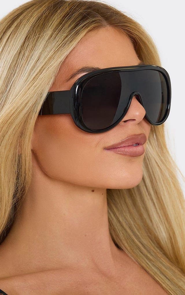 EGO Oversized Thick Frame Tinted Lense Aviator Sunglasses In Black, Women's Size UK 0 - 2