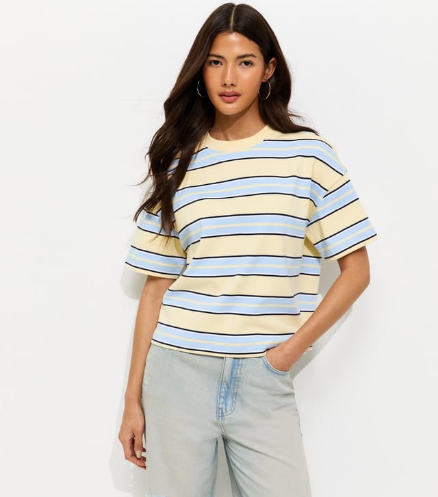 New Look Women's Premium Yellow Heavyweight Cotton Boxy Fit Striped T-Shirt New Look - 2