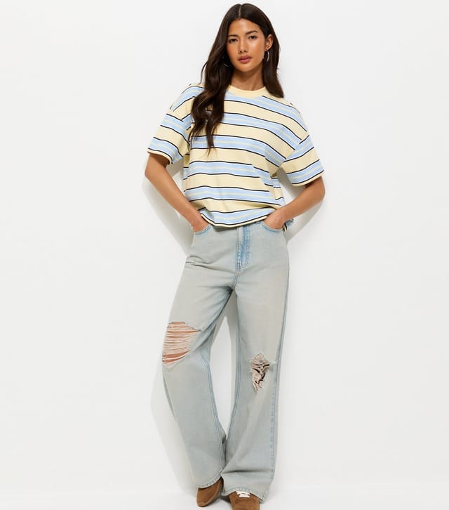 New Look Women's Premium Yellow Heavyweight Cotton Boxy Fit Striped T-Shirt New Look - 3
