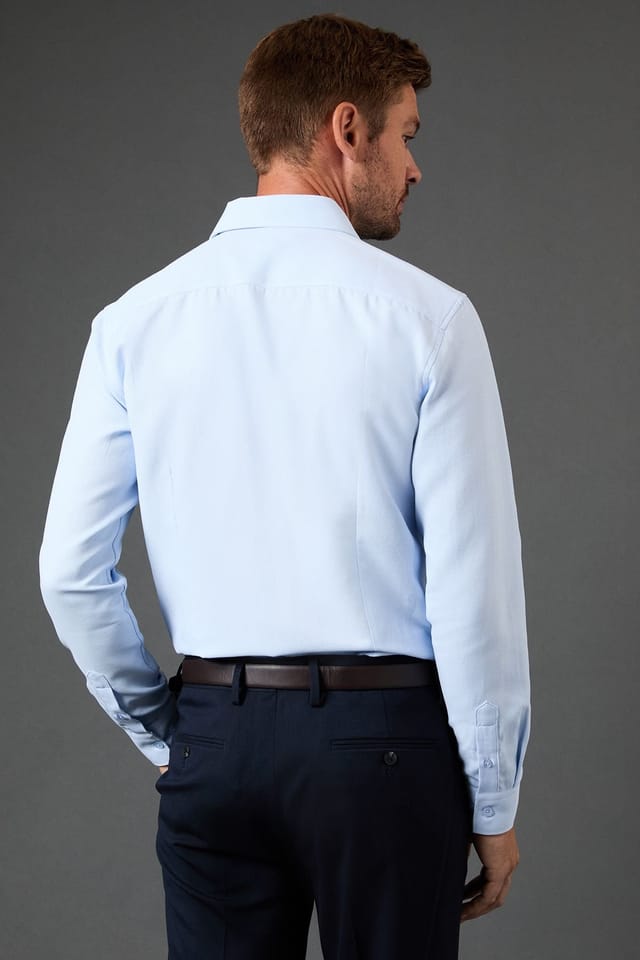 Burton Burton Men's Slim Fit Basket Weave Smart Long Sleeve Shirt in Blue - 3