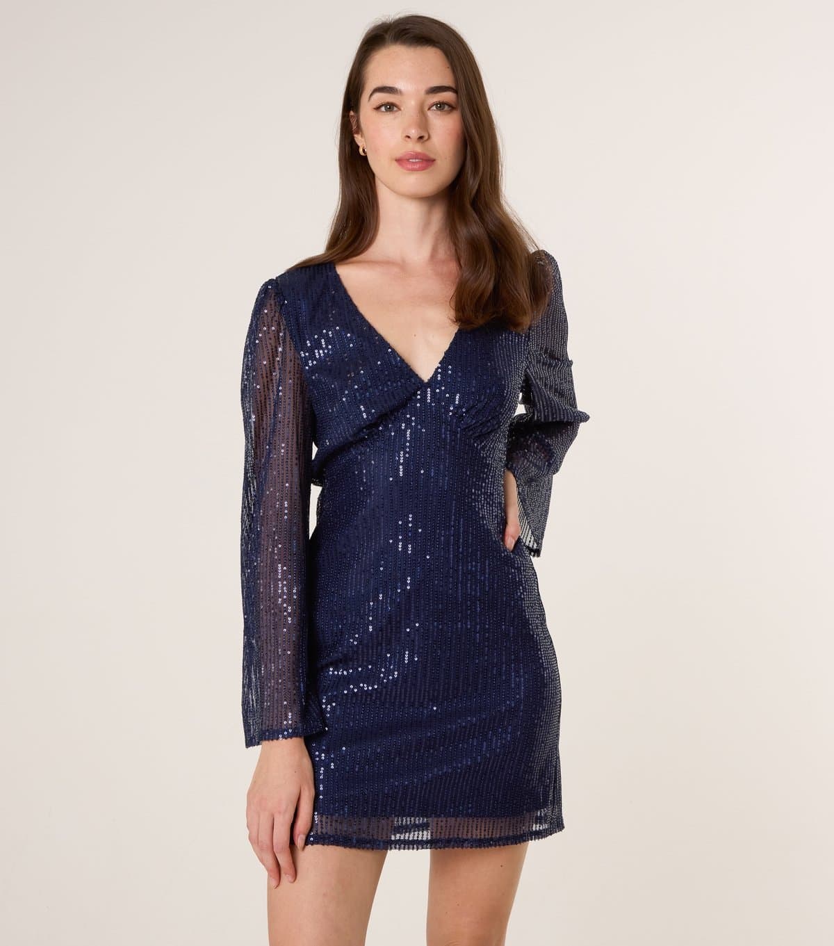 Blue Vanilla Women's Navy Angel Sleeve Sequin Dress Blue Vanilla New Look