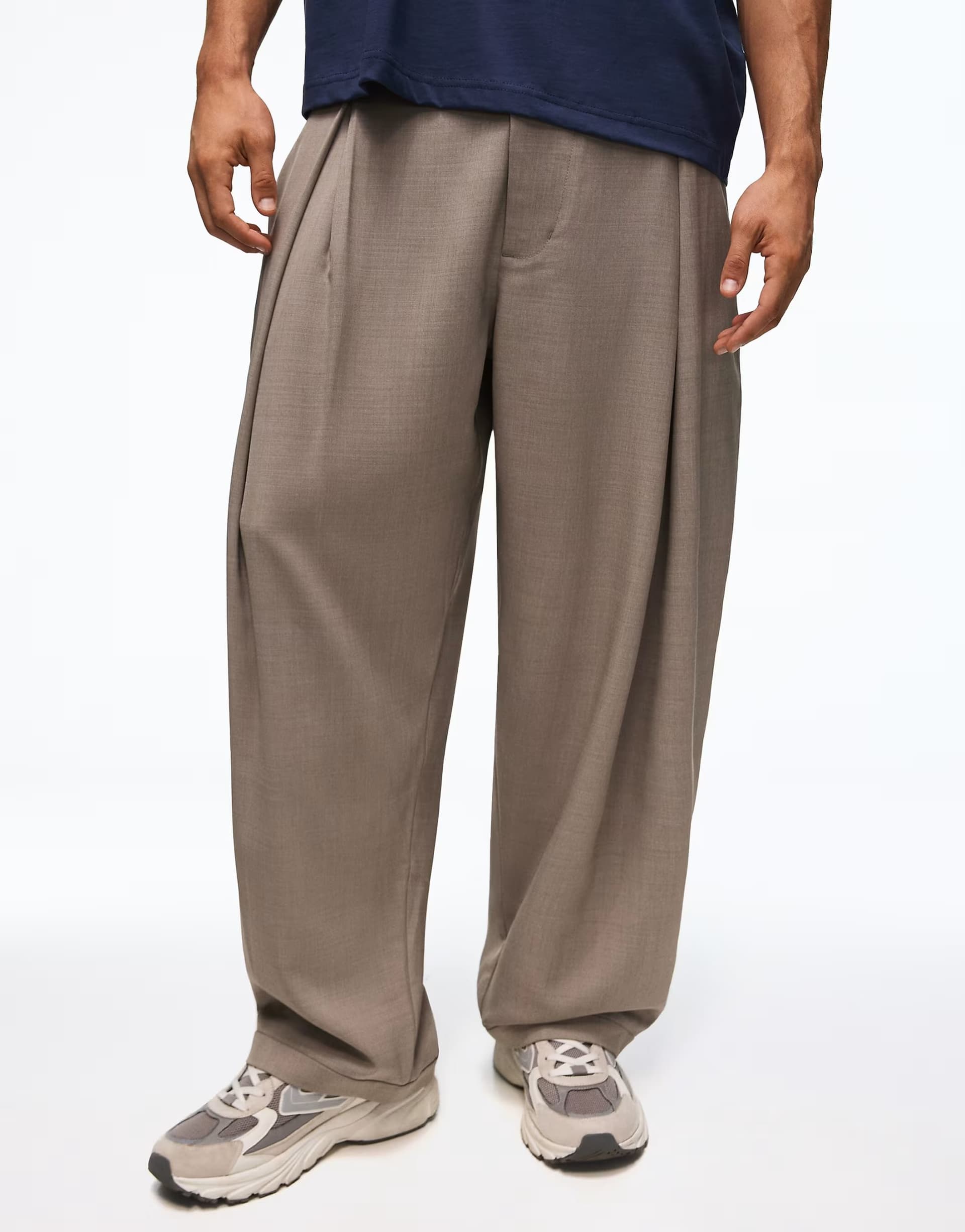 ASOS Bershka Pleated baggy trousers in beige