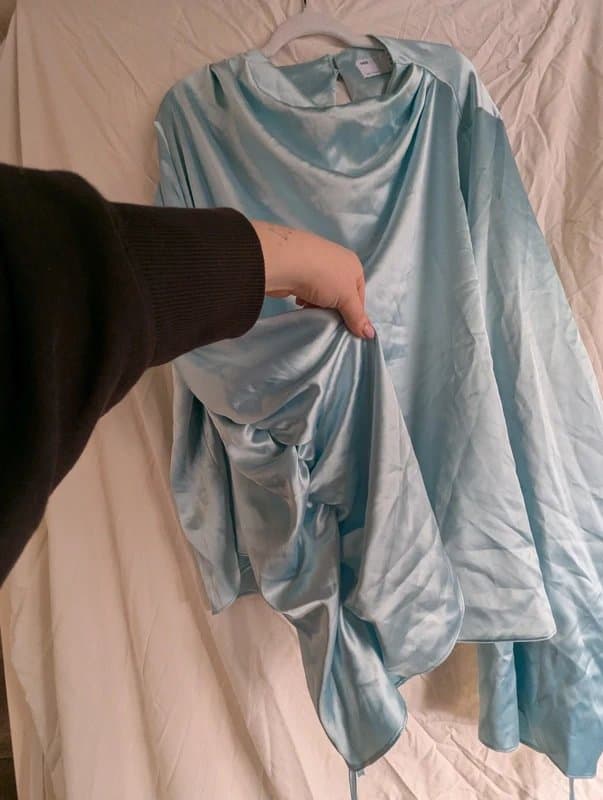 ASOS Brand new with tags plus size ASOS luxe baby blue satin y2k flare sleeve top dress 90s